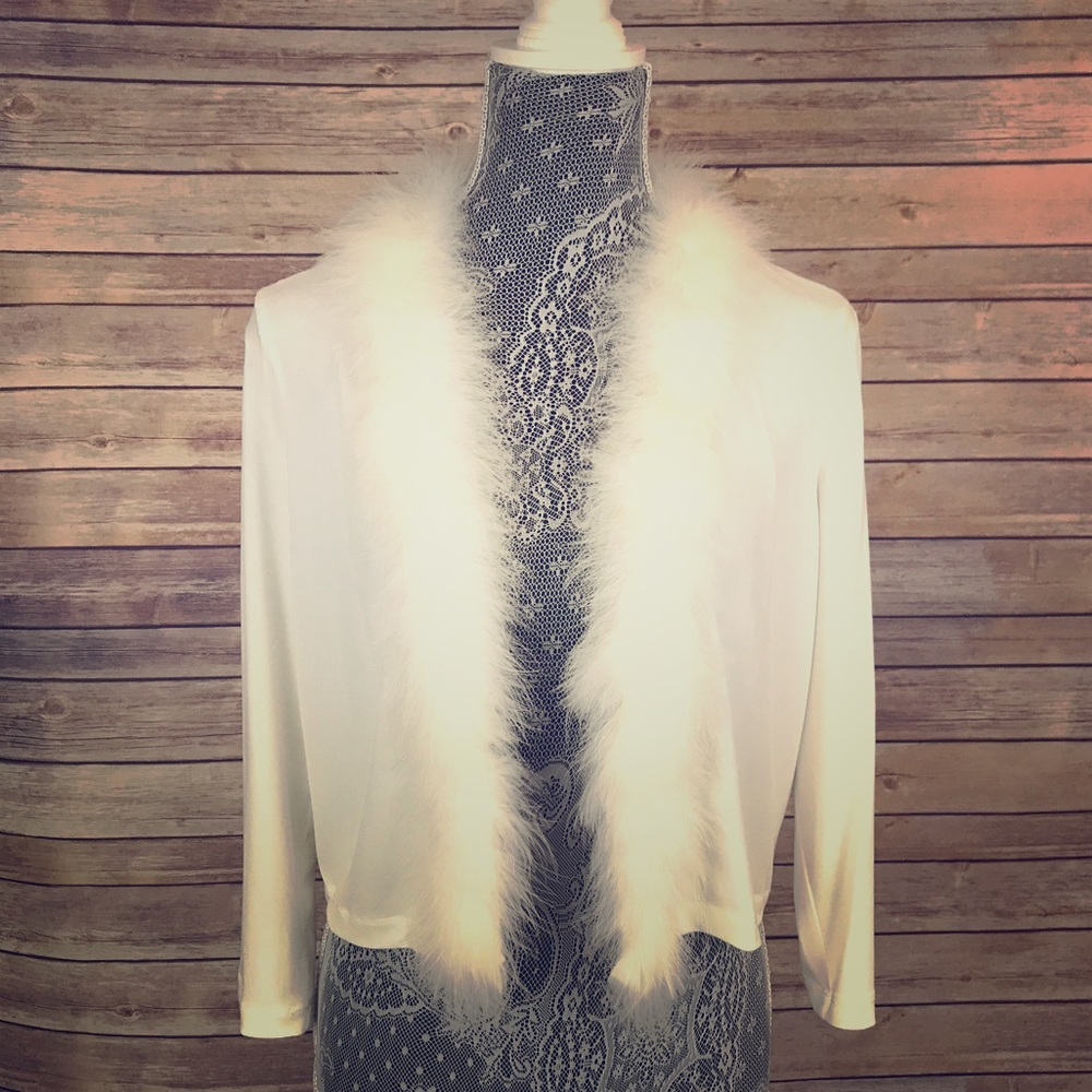 Calvin Klein white faux fur collared cardigan